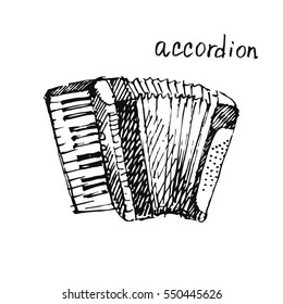 Accordion. Hand drawn musical instrument. Sketch. Vector illustration.