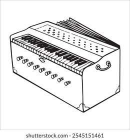 acordeão, harmônica instrumento musical rabiscar ilustração vetorial linear