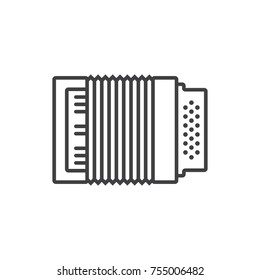 Accordion, harmonica musical instrument line icon.
