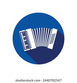 Accordion icon with long shadow flat vector isolated on white background. Element for music concept. Symbol for web