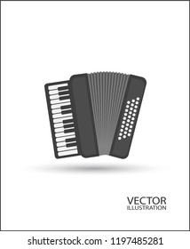 Accordion icon. Musical instrument sign with shadow. Vector illustration isolated on white background