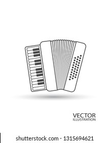 Accordion icon. Musical instrument sign with shadow. Vector illustration isolated on white background