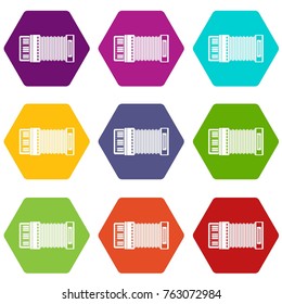 Accordion icon set many color hexahedron isolated on white vector illustration