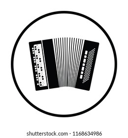 Accordion icon. Thin circle design. Vector illustration.