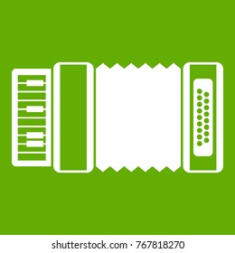 Accordion icon white isolated on green background. Vector illustration