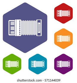 Accordion icons set rhombus in different colors isolated on white background