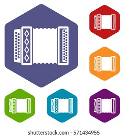 Accordion icons set rhombus in different colors isolated on white background