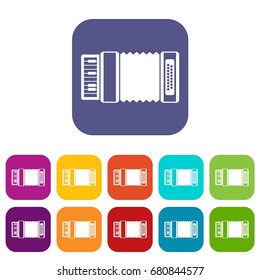 Accordion icons set vector illustration in flat style in colors red, blue, green, and other