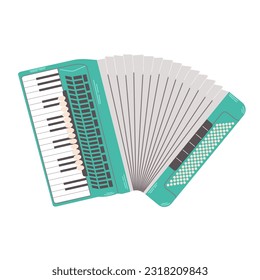 Accordion illustration isolated on white. Folk Piano Accordion music instrument. Flat Cartoon vector illustration.
