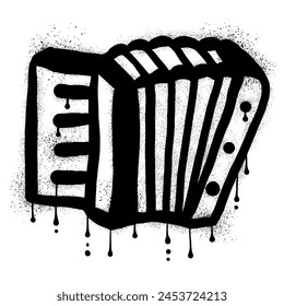 Accordion instrument graffiti drawn with black spray paint