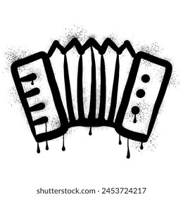 Accordion instrument graffiti drawn with black spray paint