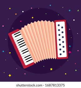 accordion instrument musical in purple background vector illustration design