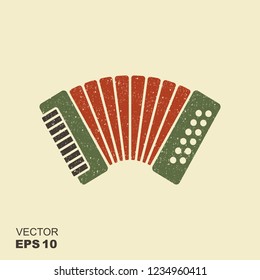 Accordion isolated on gray background. Bayan flat icon with scuffed effect in a separate layer