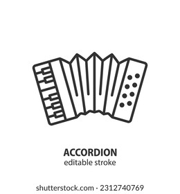 Accordion line icon. Music instrument outline vector symbol. Editable stroke.