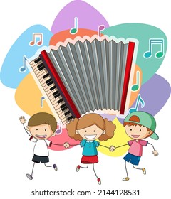 Accordion With Many Kids Cartoon Illustration