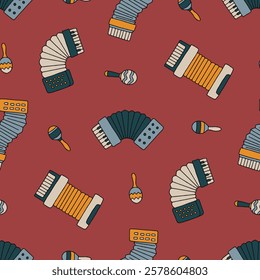 Accordion Maracas Instrument Vector Seamless Pattern illustration Design