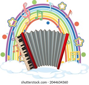 Accordion with melody symbols on rainbow illustration