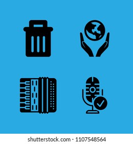 accordion, microphone, garbage and world in your hands icons vector in sample icon set for web and graphic design