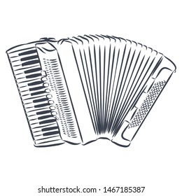 Accordion, music instrument, contour vector illustration 