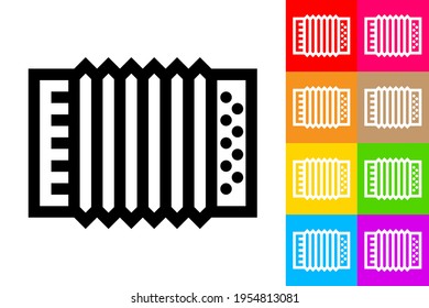 Accordion Music Instrument. Line Icon With Different Color Background.