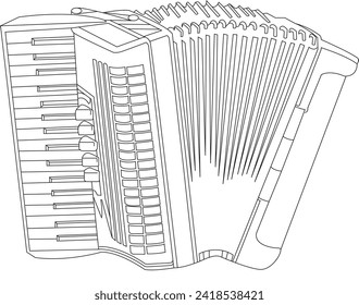 Accordion Music Instrumental black and white vector line art illustration