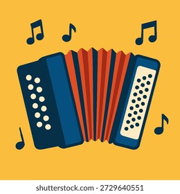 Acordeão e notas musicais em estilo plano