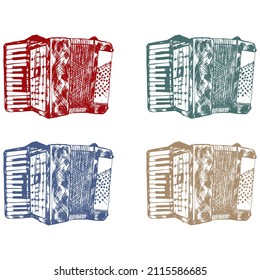 Accordion Musical Instrument Doodle Style Sketch Illustration. hand Drawn Accordion Vector Illustration
