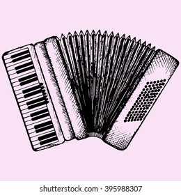 Accordion Musical instrument doodle style sketch illustration hand drawn vector 