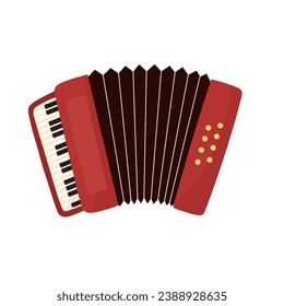 Accordion musical instrument isolated on white background. Bayan music element in cartoon style. Vector illustration
