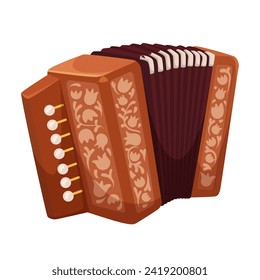 Accordion musical instrument isolated on white background. Flat style design icon. Classical musical equipment brown wooden accordion. National acoustic sound for leisure. Vector illustration