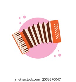 Accordion musical instrument on isolated colorful cute background. Accordion icon. Vector illustration cartoon flat style.