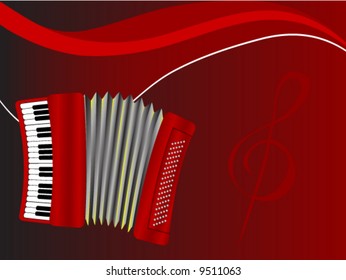 accordion on abstract red background