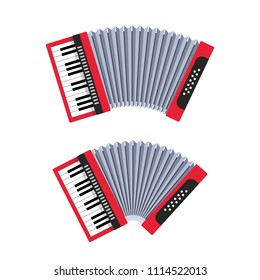 Accordion on white background. Classical keyboard musical instrument. Cute flat cartoon style. Vector illustration accordion