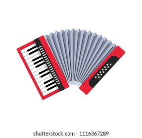 Accordion on white background. Classical keyboard musical instrument. Cute flat cartoon style. Vector illustration accordion