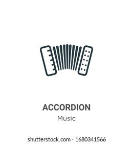 Accordion outline vector icon. Thin line black accordion icon, flat vector simple element illustration from editable music concept isolated stroke on white background