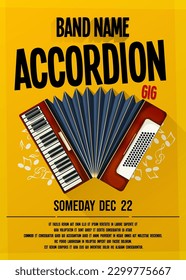 Accordion party, gig, concert, performance event. Vector template.