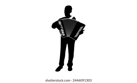 accordion player, black isolated silhouette