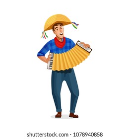 Accordion player. Festa Junina Brazil June Festival. Vector Illustration.