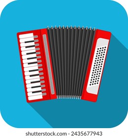 Accordion, realistic accordion icon isolated on blue background with side shadow. Vector, design illustration.