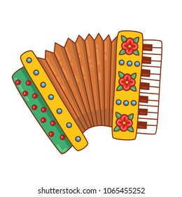 Accordion russian bayan musical instrument doodle colorful cartoon vector illustration