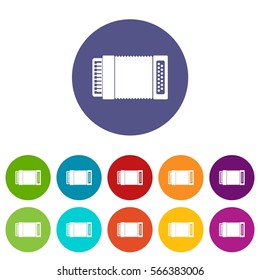 Accordion set icons in different colors isolated on white background