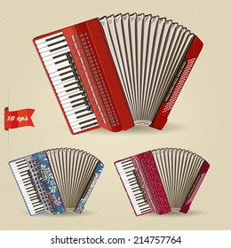 Accordion. Set of musical instruments. Vector illustration.