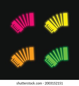 Accordion Side View four color glowing neon vector icon