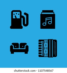 accordion, sofa, music album and gas station icons vector in sample icon set for web and graphic design