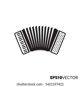 Accordion solid black icon. Glyph symbol of squeezebox and music. Musicalinstrument flat vector illustration.