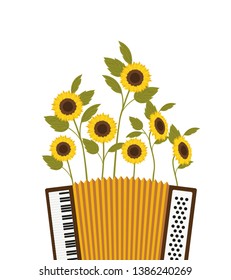 accordion with sunflowers isolated icon