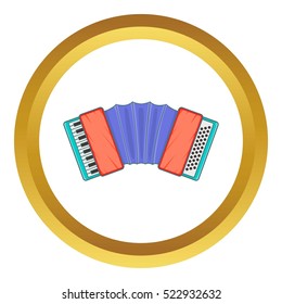 Accordion vector icon in golden circle, cartoon style isolated on white background