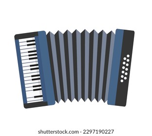 Accordion vector illustration. Cartoon isolated blue vintage classic musical instrument to play music in orchestra, squeeze bayan box and push buttons on keyboard for traditional musical melody