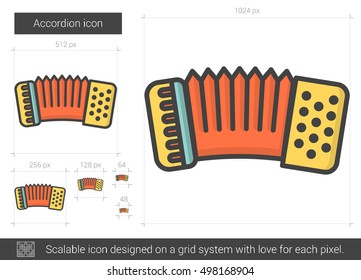 Icono de línea vector acordeón aislado en fondo blanco. Icono de línea de acordeón para infografía, sitio web o aplicación. Icono escalable diseñado en un sistema de cuadrícula.