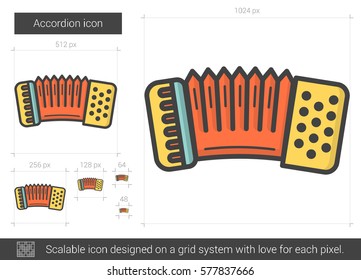 Accordion Vektorgrafik Symbol einzeln auf weißem Hintergrund. Accordion-Online-Symbol für Infografik, Website oder App. Skalierbares Symbol, das auf einem Gittersystem entworfen wurde.